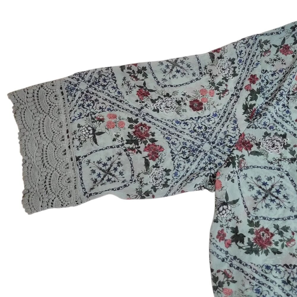 Mason & Belle Womens Lace Trim Floral Kimono Cardigan 1X Blue Polyester - Picture 3 of 6